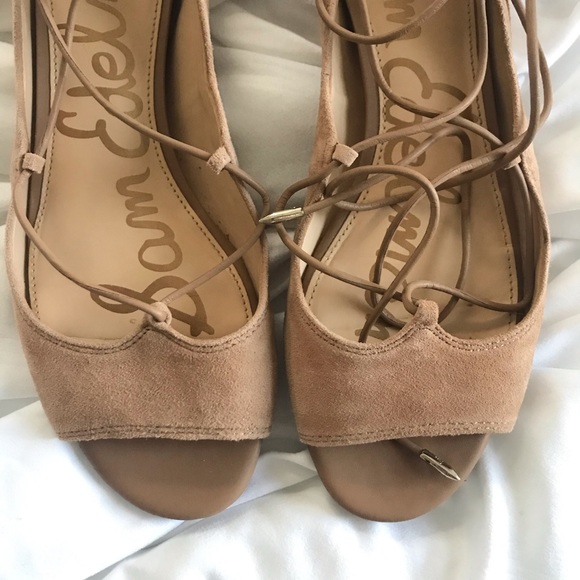 Sam Edelman Nude Suede Lace Up Peep Toe … - Picture 3 of 7